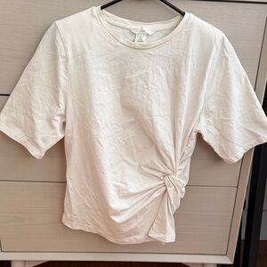H&M Cream Knot Detail Short Sleeve Top